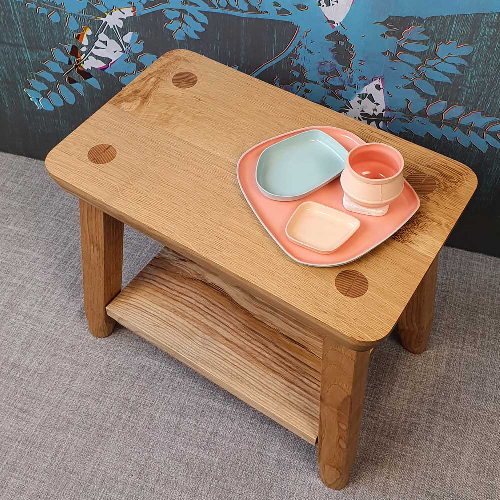 Handmade timber stool with slip cast ceramics