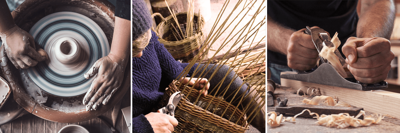 Origineire pottery, woodwork and basket making